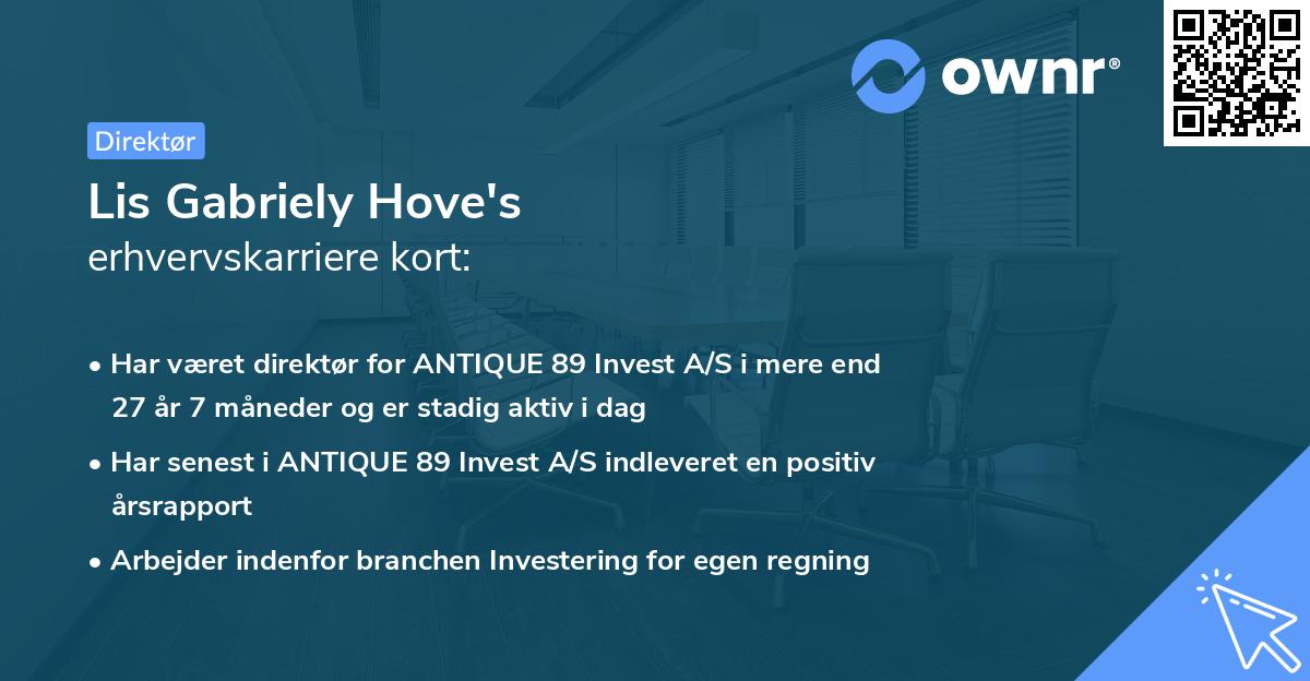 Lis Gabriely Hove's erhvervskarriere kort