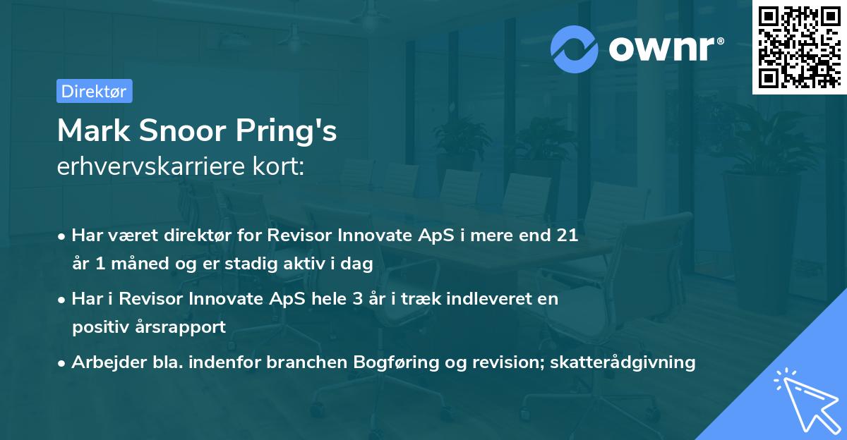 Mark Snoor Pring's erhvervskarriere kort