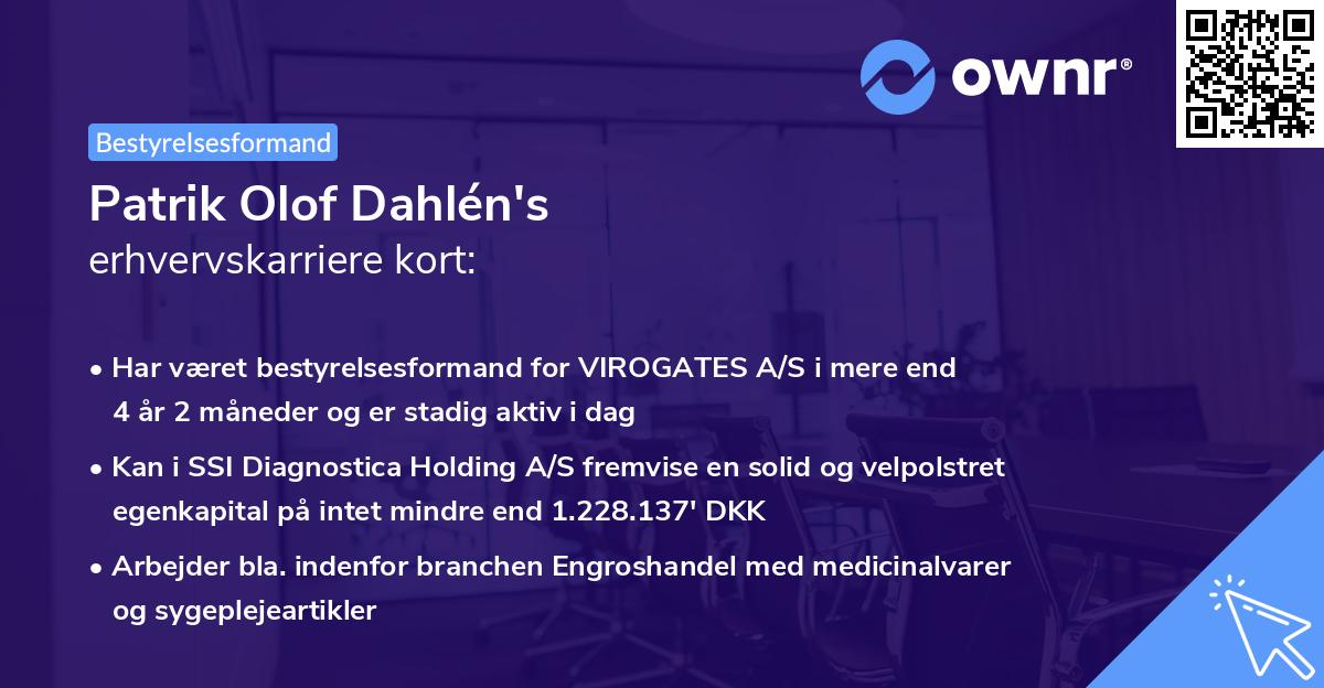 Patrik Olof Dahlén's erhvervskarriere kort