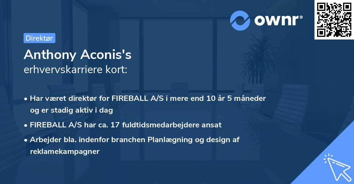 Anthony Aconis's erhvervskarriere kort