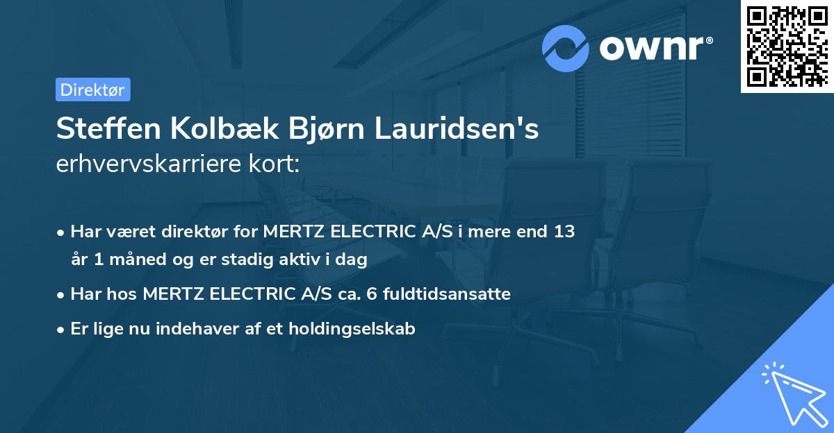 Steffen Kolbæk Bjørn Lauridsen's erhvervskarriere kort