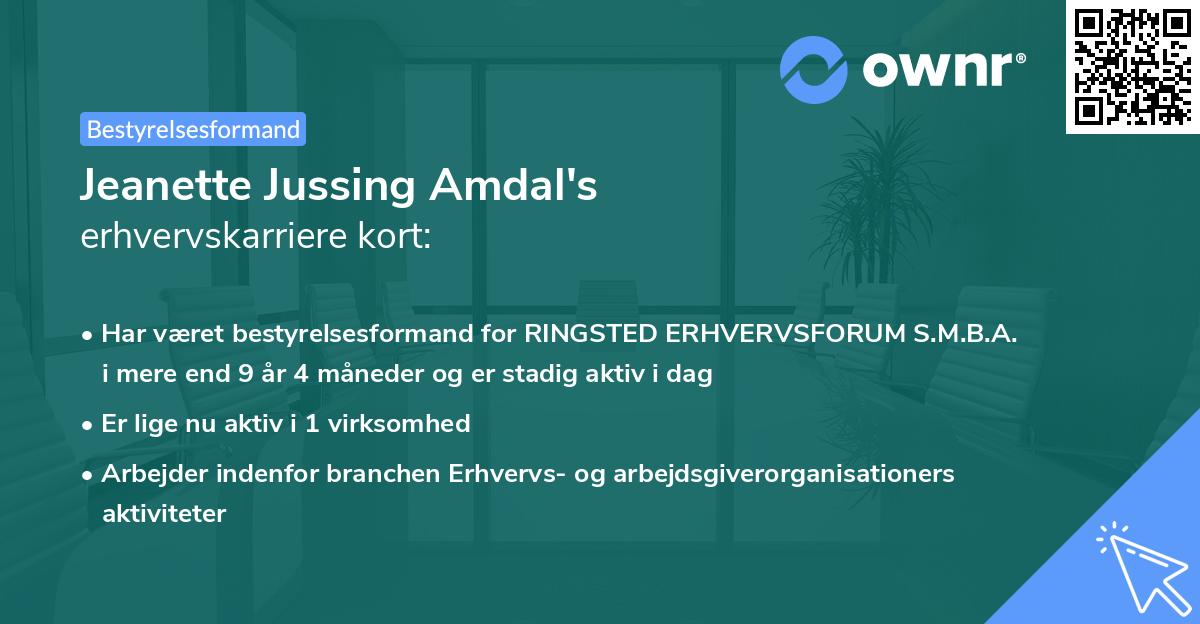 Jeanette Jussing Amdal's erhvervskarriere kort