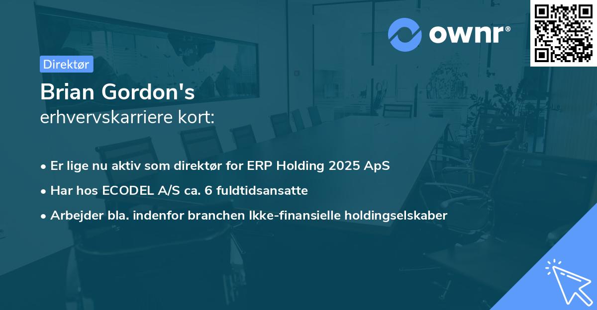 Brian Gordon's erhvervskarriere kort