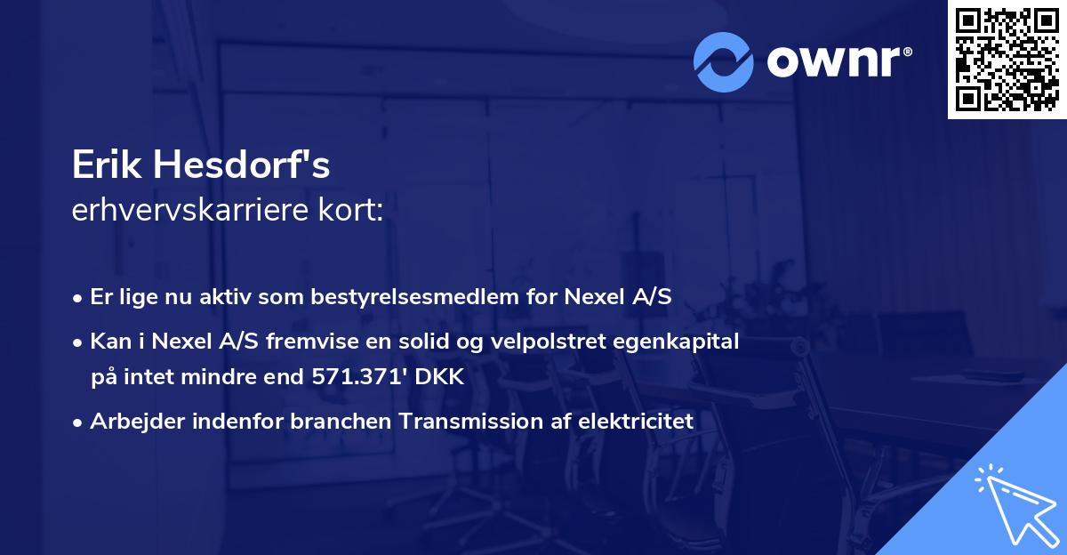 Erik Hesdorf's erhvervskarriere kort