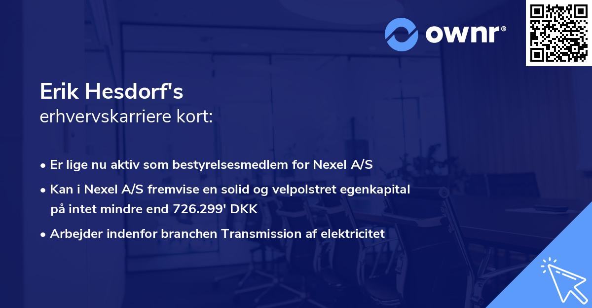 Erik Hesdorf's erhvervskarriere kort