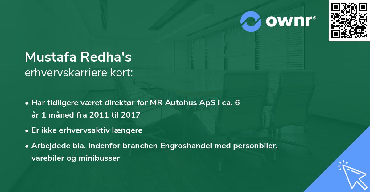 Mustafa Redha's erhvervskarriere kort