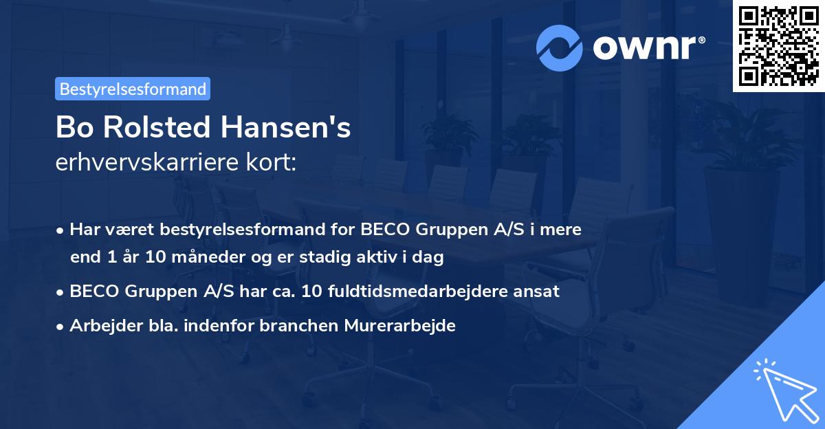 Bo Rolsted Hansen's erhvervskarriere kort