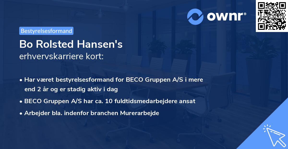 Bo Rolsted Hansen's erhvervskarriere kort