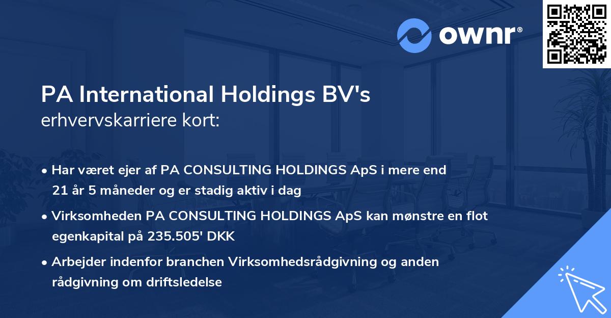 PA International Holdings BV's erhvervskarriere kort