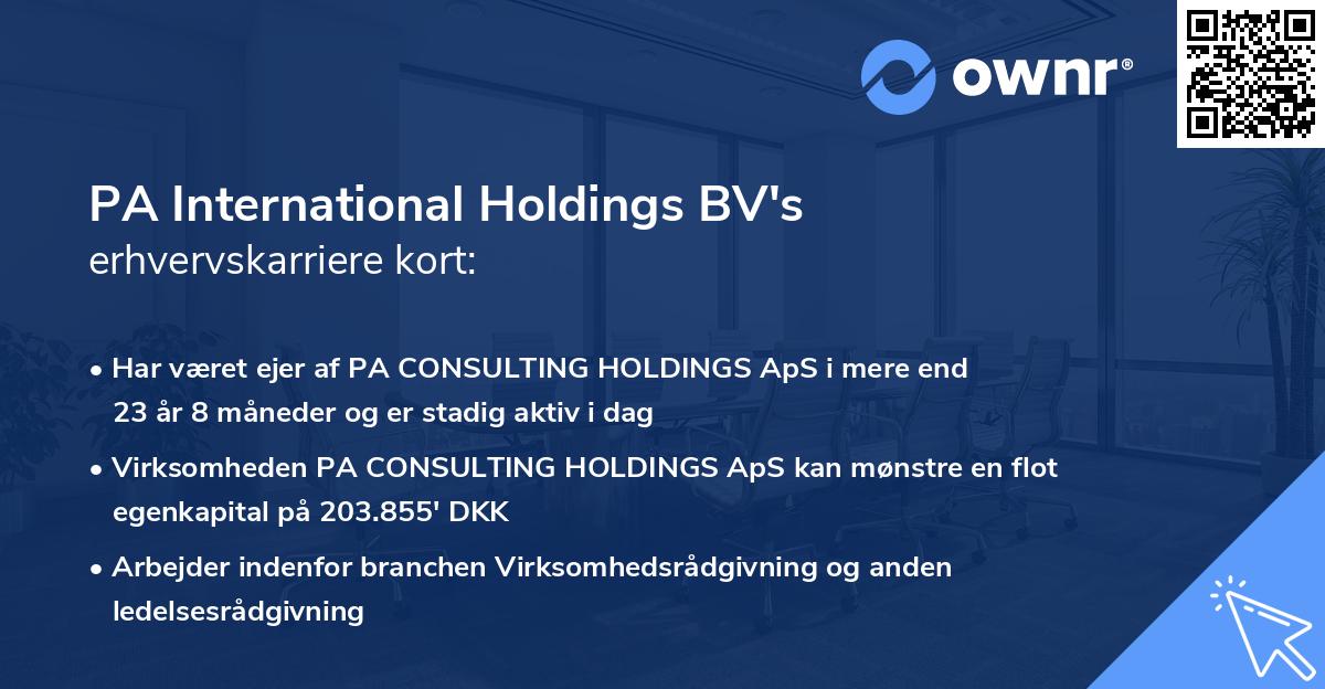 PA International Holdings BV's erhvervskarriere kort