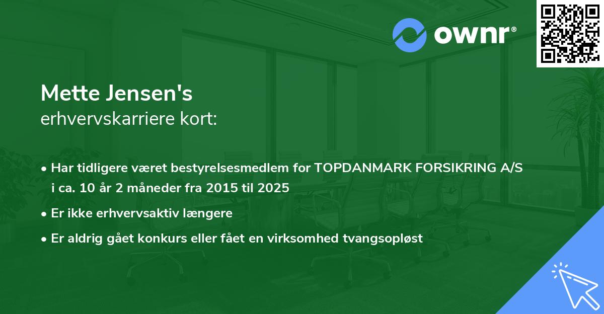 Mette Jensen's erhvervskarriere kort