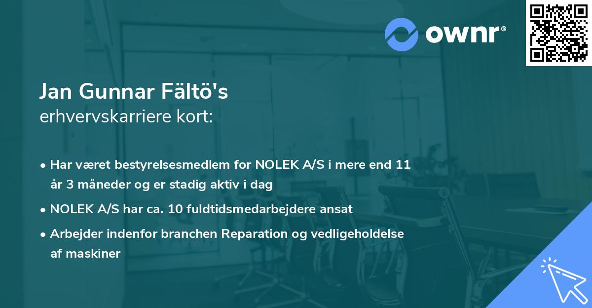 Jan Gunnar Fältö's erhvervskarriere kort