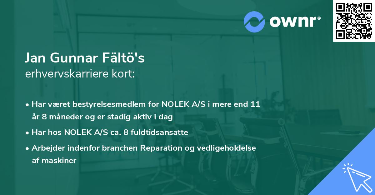 Jan Gunnar Fältö's erhvervskarriere kort