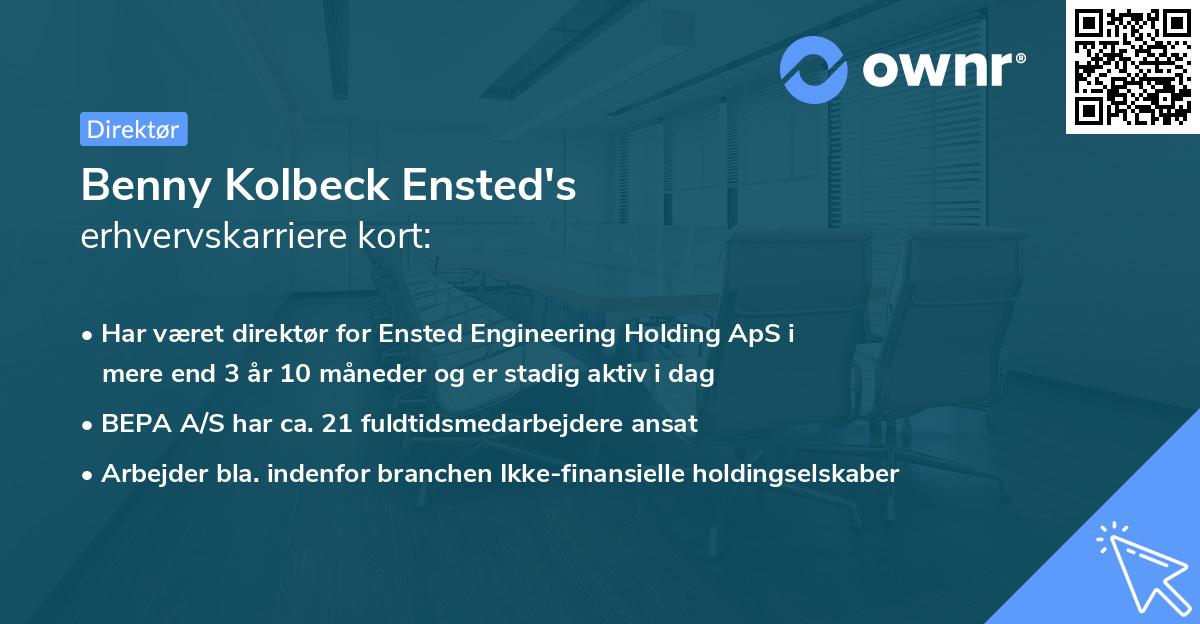 Benny Kolbeck Ensted's erhvervskarriere kort
