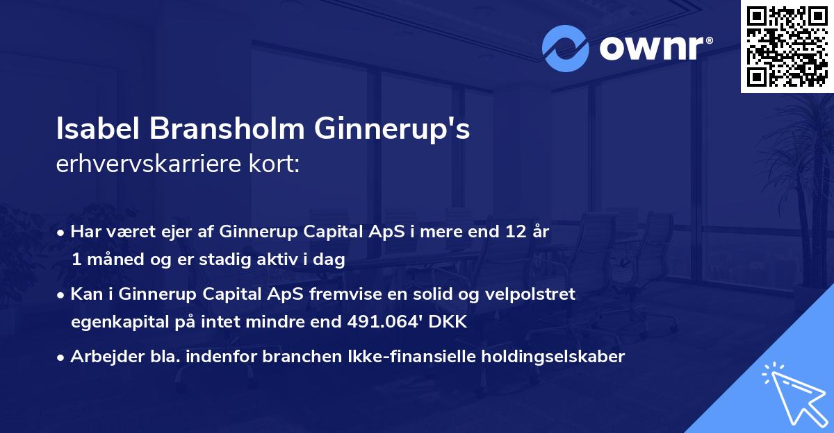 Isabel Bransholm Ginnerup's erhvervskarriere kort