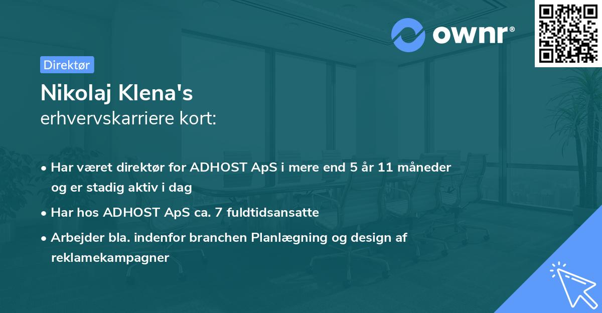 Nikolaj Klena's erhvervskarriere kort