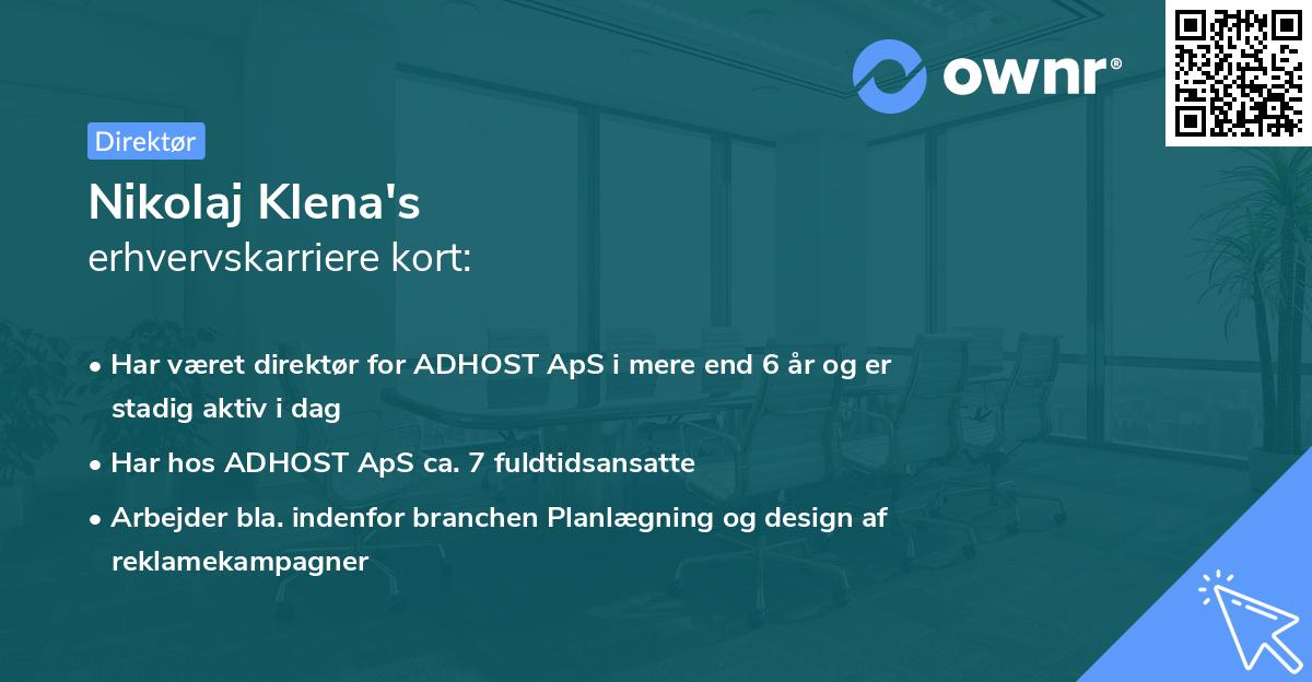 Nikolaj Klena's erhvervskarriere kort