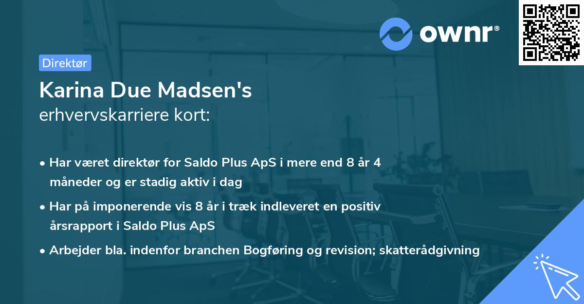 Karina Due Madsen's erhvervskarriere kort