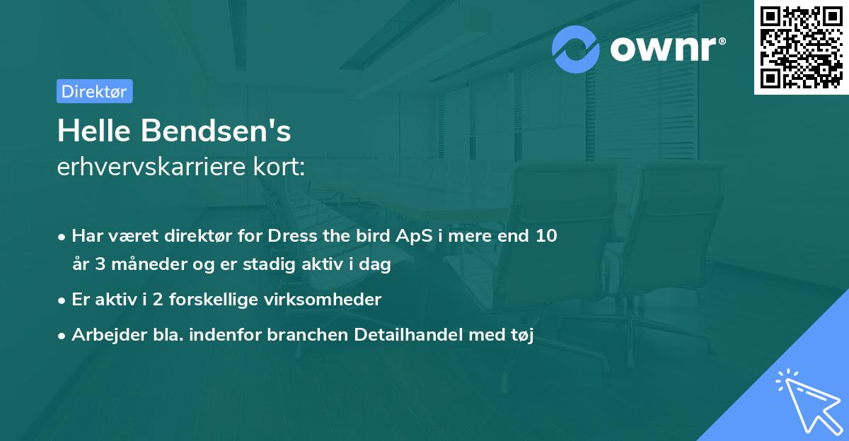 Helle Bendsen's erhvervskarriere kort