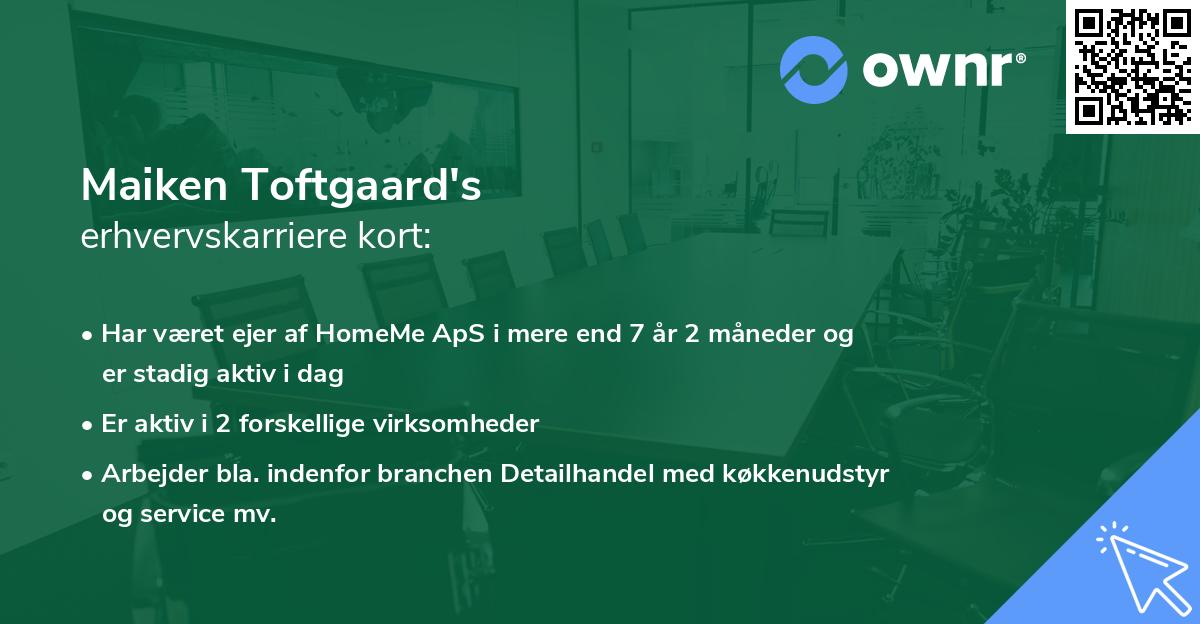 Maiken Toftgaard's erhvervskarriere kort