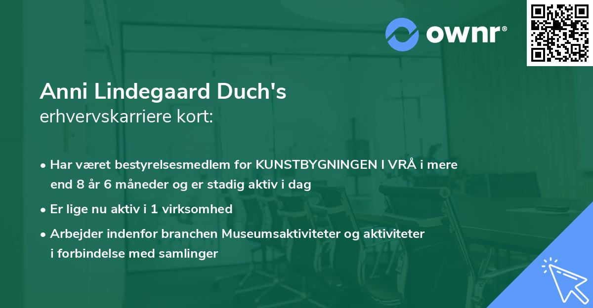 Anni Lindegaard Duch's erhvervskarriere kort