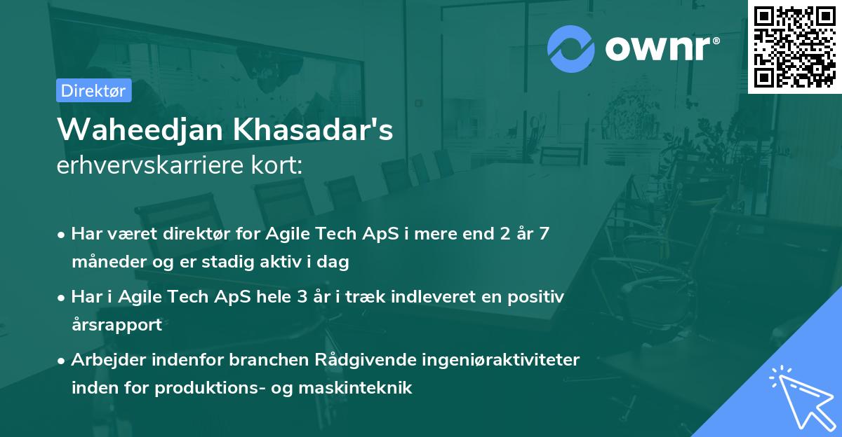 Waheedjan Khasadar's erhvervskarriere kort