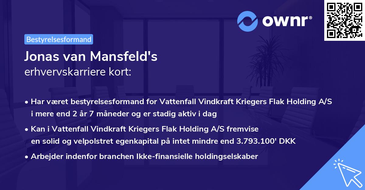 Jonas van Mansfeld's erhvervskarriere kort