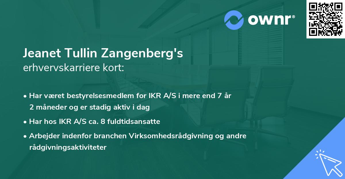 Jeanet Tullin Zangenberg's erhvervskarriere kort