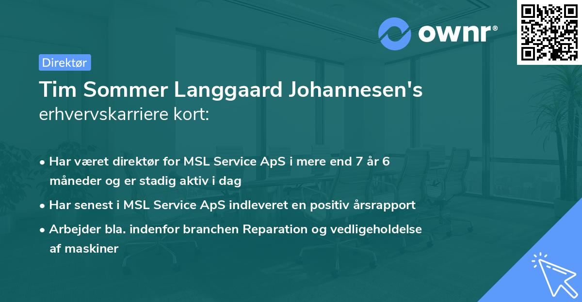 Tim Sommer Langgaard Johannesen's erhvervskarriere kort