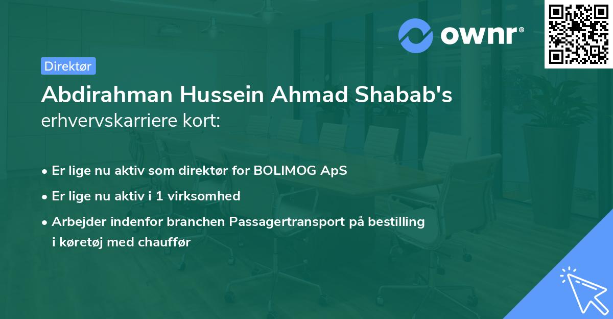 Abdirahman Hussein Ahmad Shabab's erhvervskarriere kort