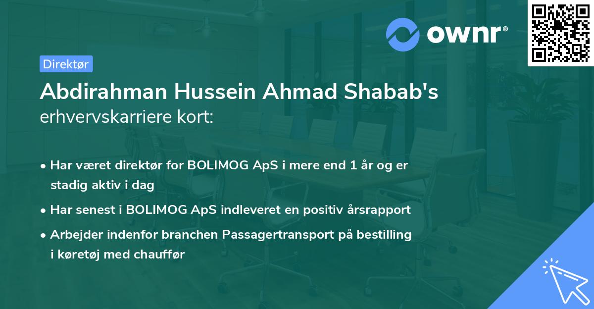 Abdirahman Hussein Ahmad Shabab's erhvervskarriere kort
