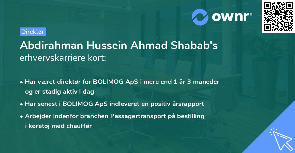 Abdirahman Hussein Ahmad Shabab's erhvervskarriere kort
