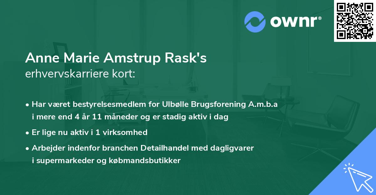 Anne Marie Amstrup Rask's erhvervskarriere kort