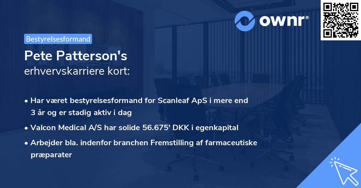 Pete Patterson's erhvervskarriere kort
