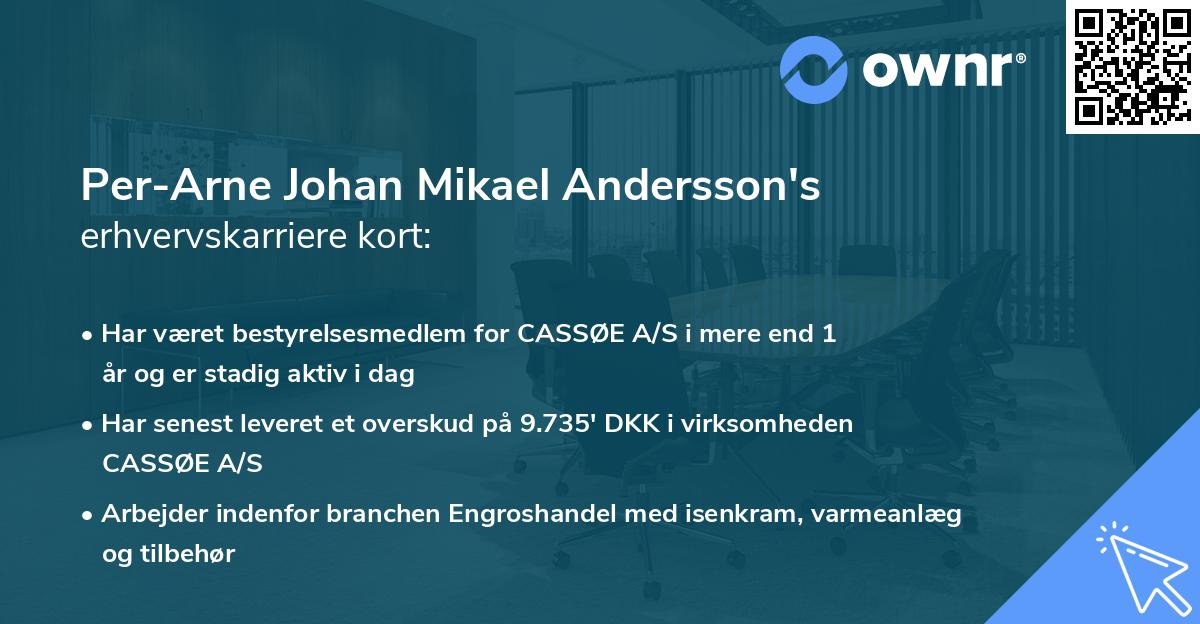 Per-Arne Johan Mikael Andersson's erhvervskarriere kort