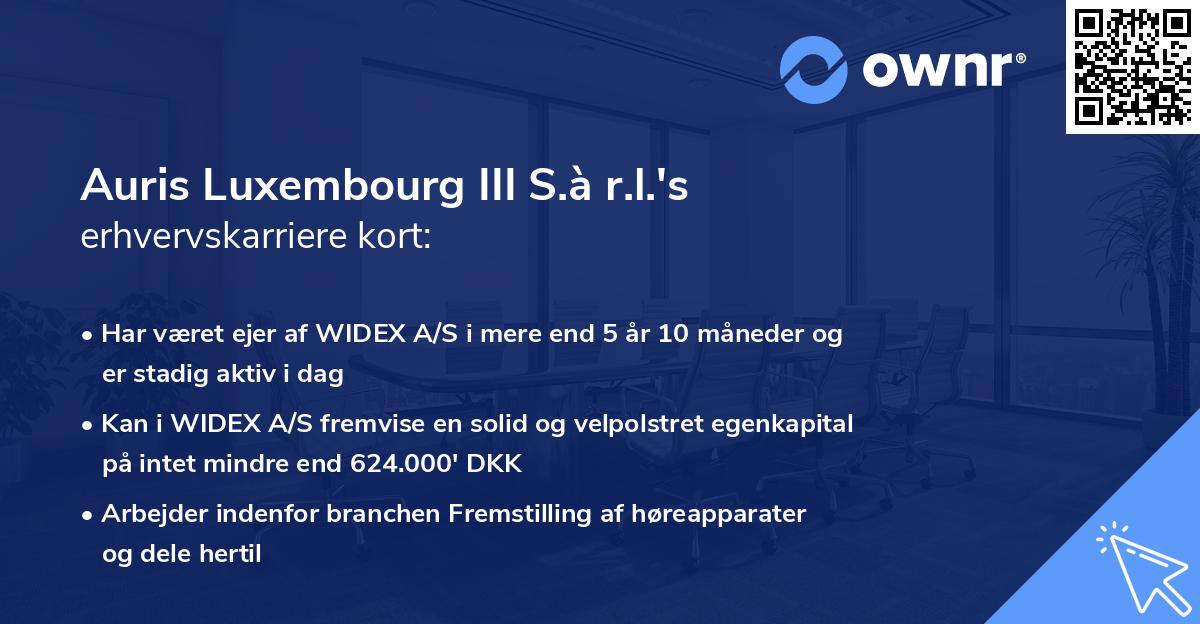 Auris Luxembourg III S.à r.l.'s erhvervskarriere kort