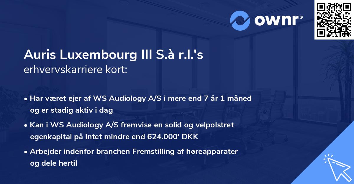 Auris Luxembourg III S.à r.l.'s erhvervskarriere kort