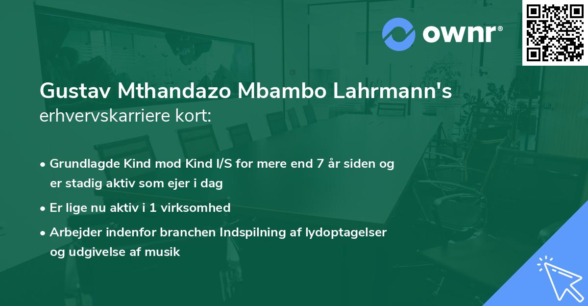 Gustav Mthandazo Mbambo Lahrmann's erhvervskarriere kort