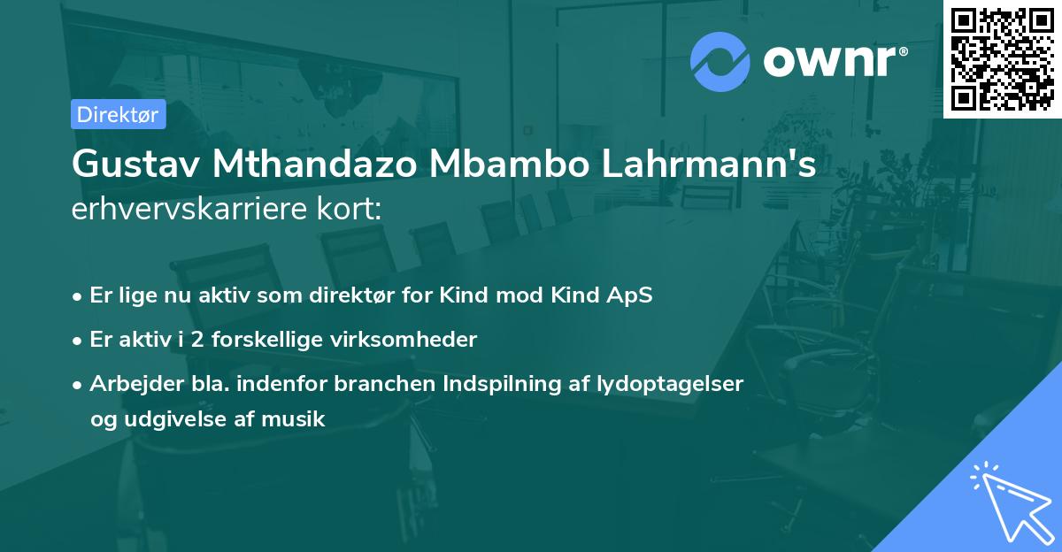 Gustav Mthandazo Mbambo Lahrmann's erhvervskarriere kort
