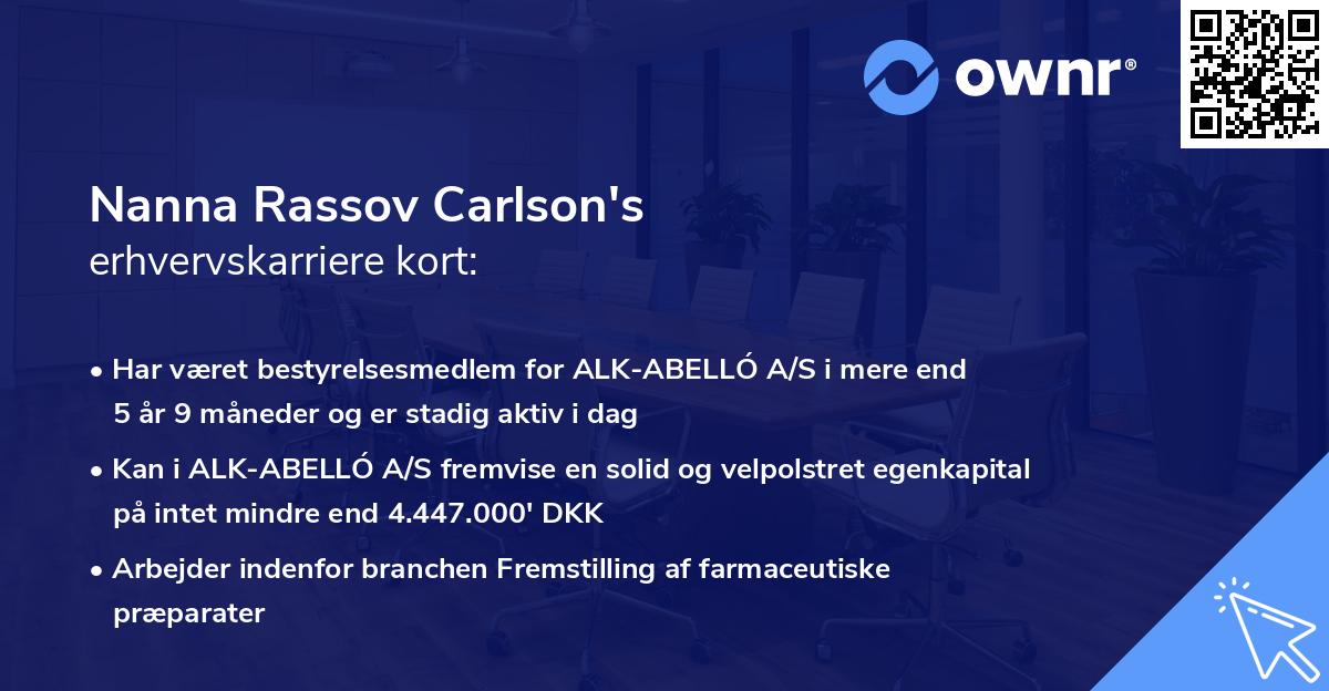 Nanna Rassov Carlson's erhvervskarriere kort