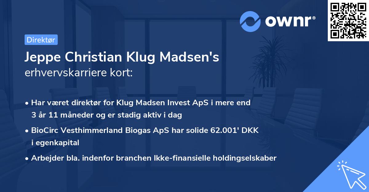 Jeppe Christian Klug Madsen's erhvervskarriere kort