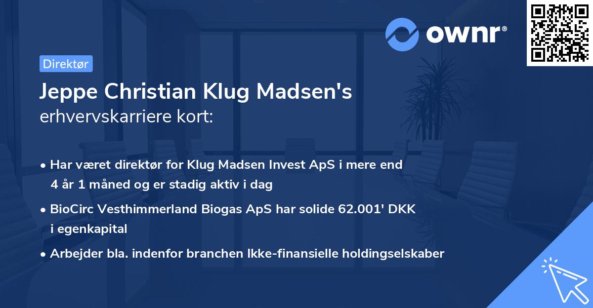 Jeppe Christian Klug Madsen's erhvervskarriere kort