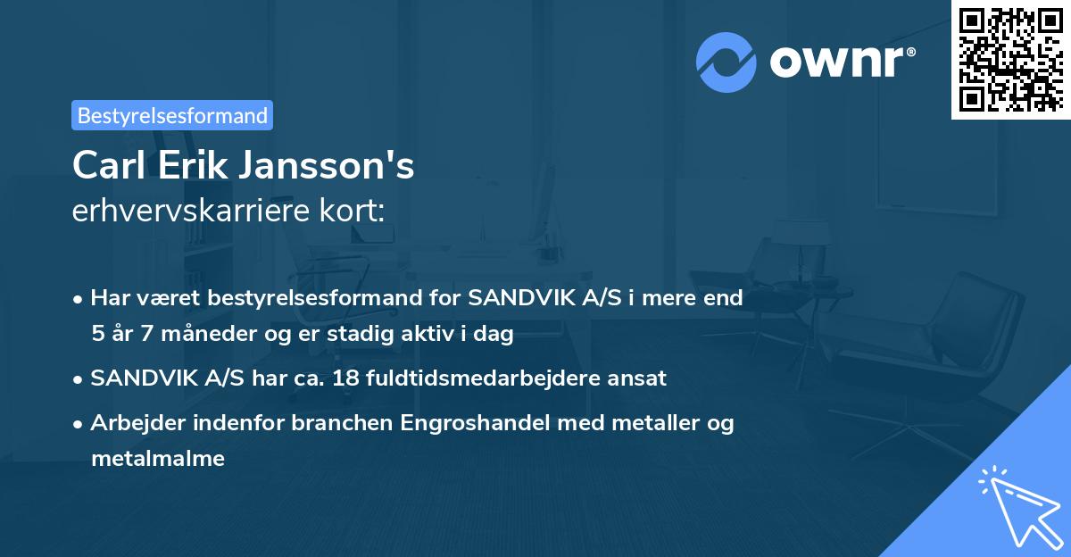 Carl Erik Jansson's erhvervskarriere kort