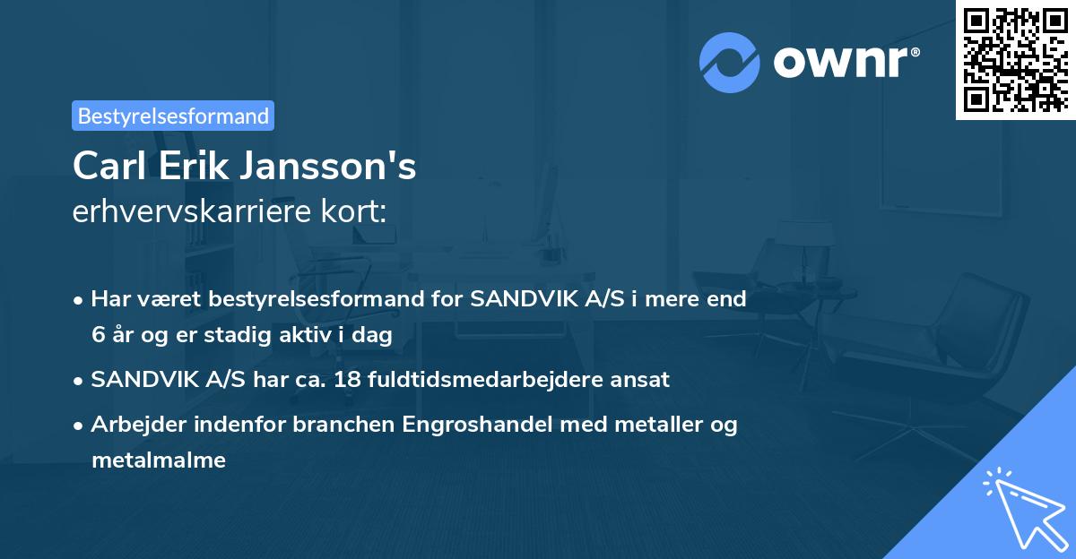 Carl Erik Jansson's erhvervskarriere kort