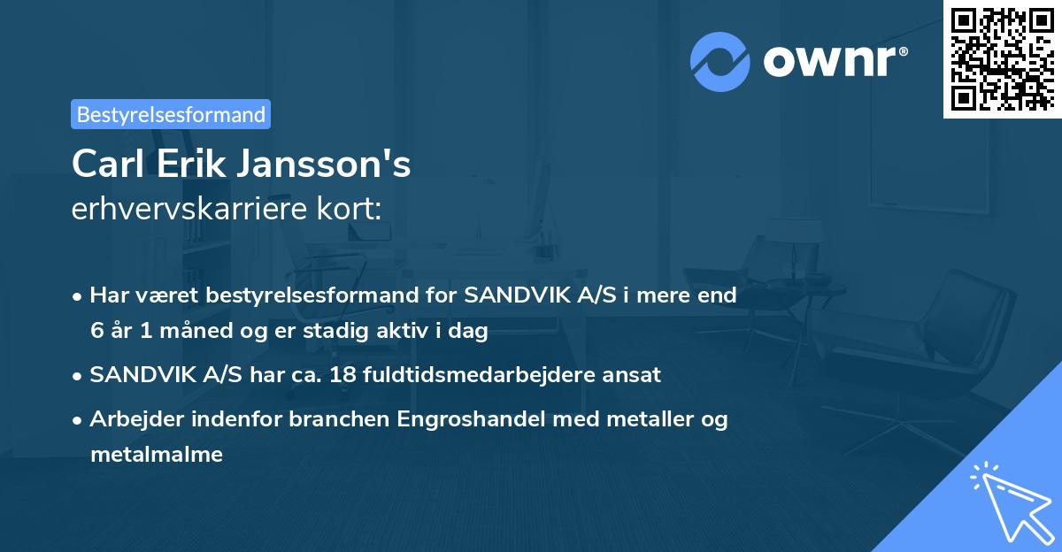 Carl Erik Jansson's erhvervskarriere kort