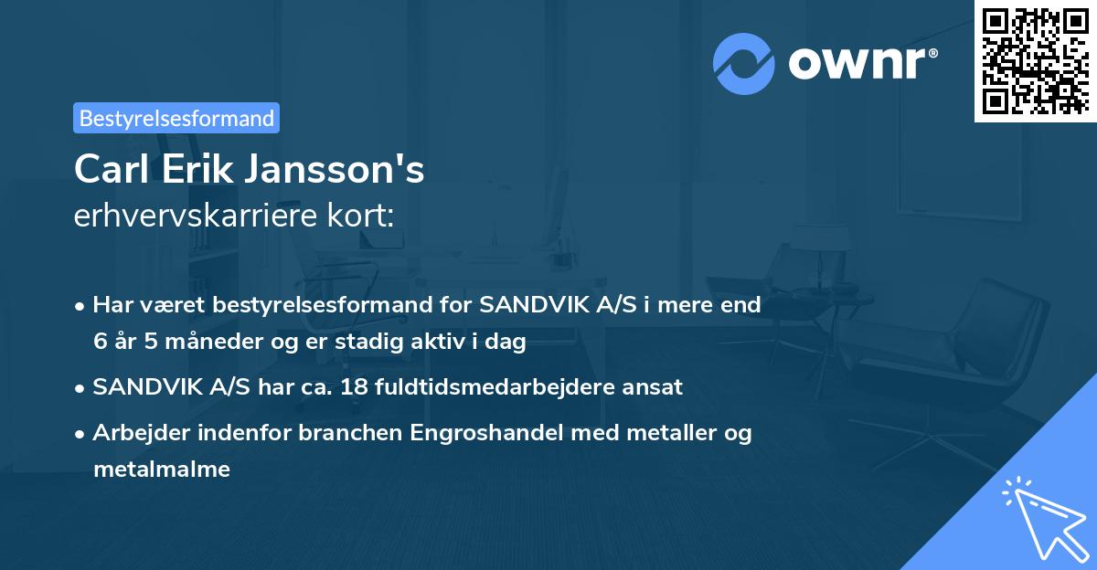 Carl Erik Jansson's erhvervskarriere kort