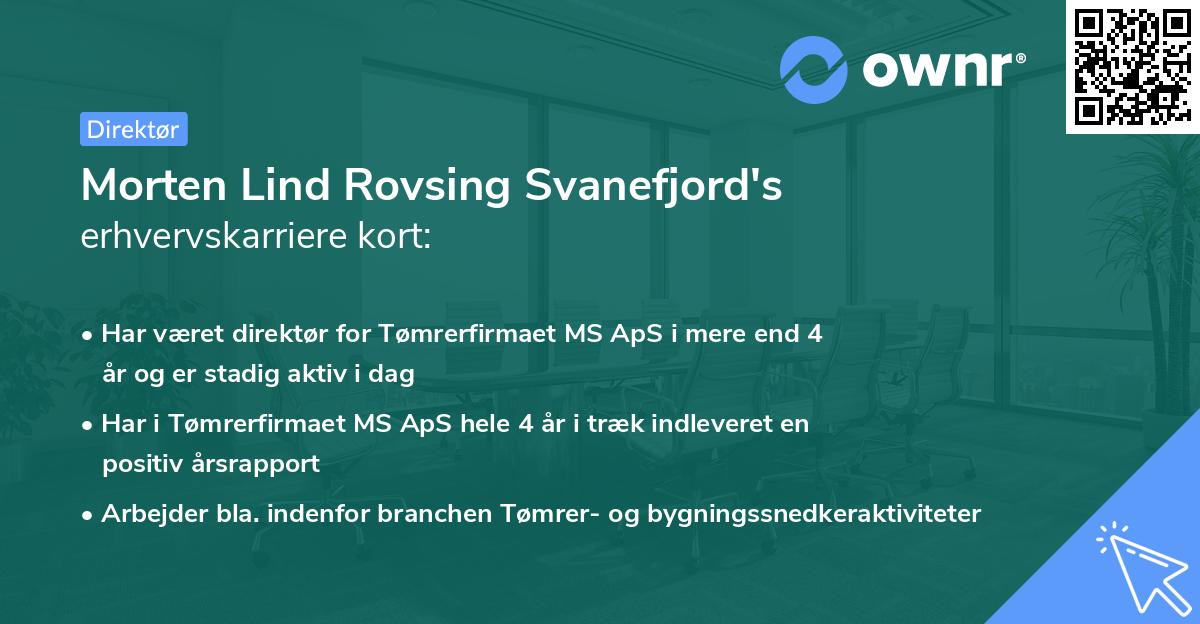 Morten Lind Rovsing Svanefjord's erhvervskarriere kort