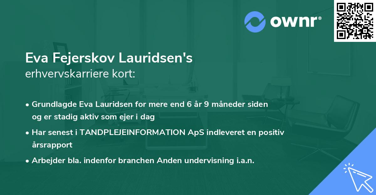 Eva Fejerskov Lauridsen's erhvervskarriere kort