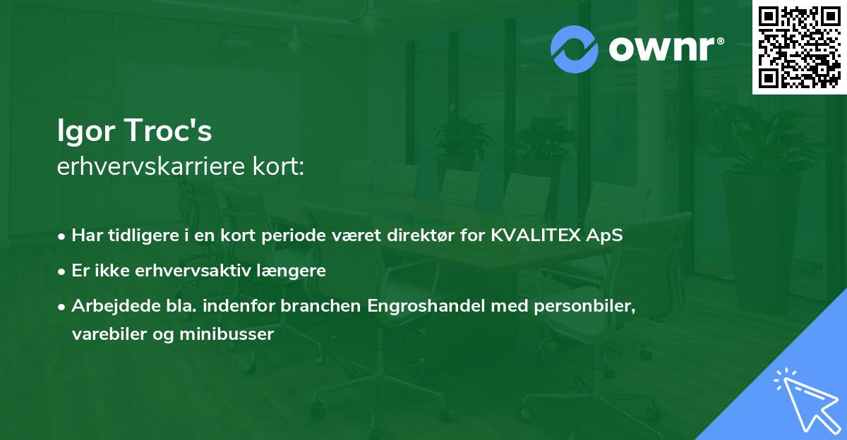 Igor Troc's erhvervskarriere kort