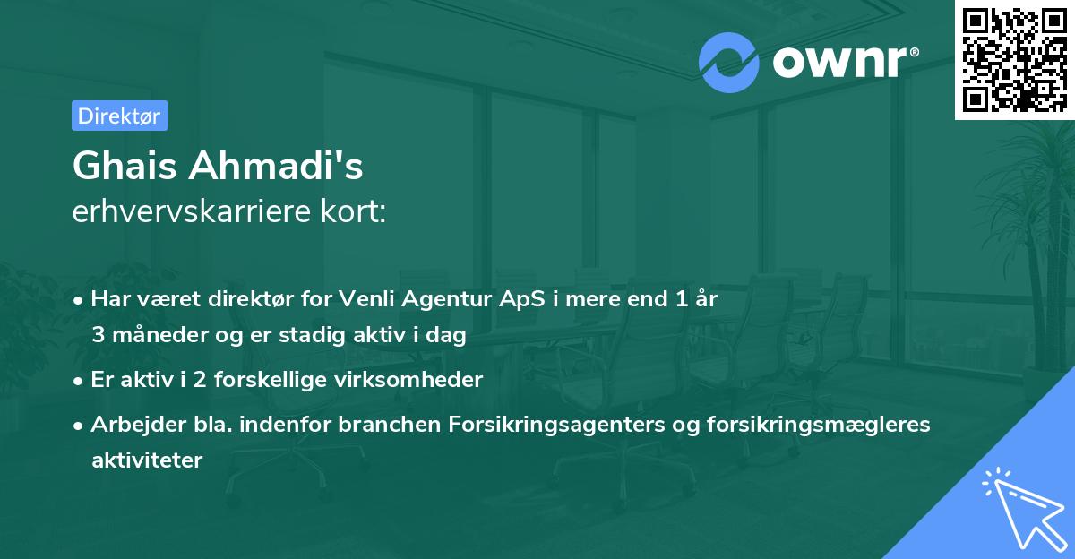 Ghais Ahmadi's erhvervskarriere kort
